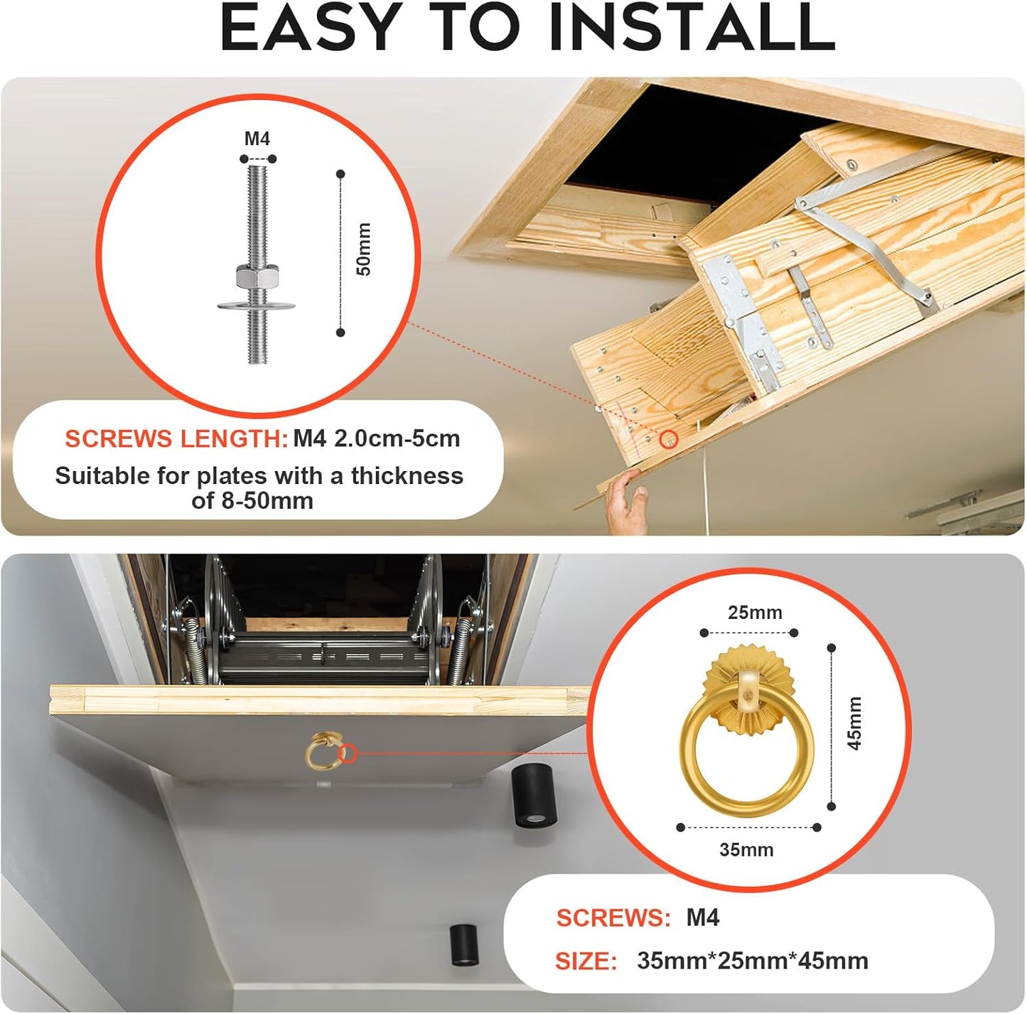 QIANXIHAORQ Complete Attic Ladder Pull Down System Kit with Extension Rod and Storage Hook