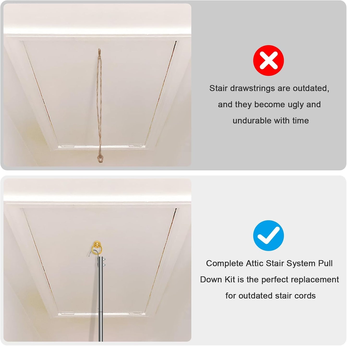QIANXIHAORQ Complete Attic Ladder Pull Down System Kit with Extension Rod and Storage Hook