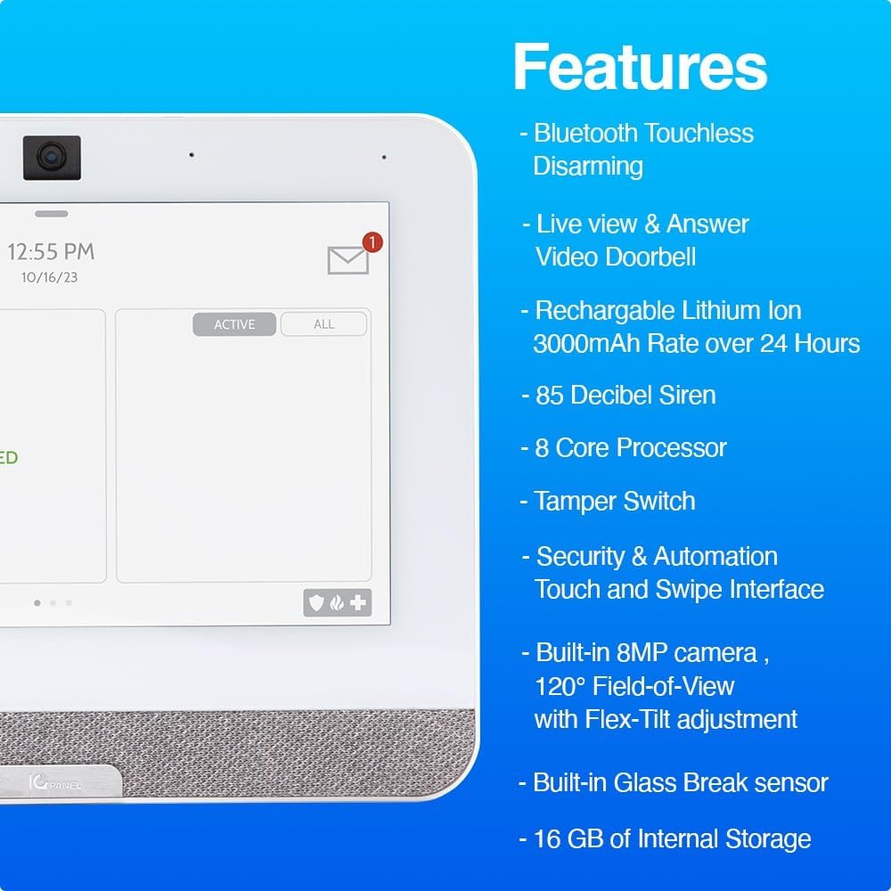 Qolsys IQ Panel 4: Wireless Smart Home Security System Alarm Panel for House Protection and Home Automation - Compatible with Alexa, Window Alarms, Cameras, and More
