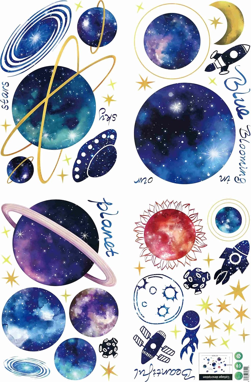 Quanhaigou Blue Purple Galaxy Wall Decals - Removable 3D Milky Way Cosmic Stars Spacecraft Dreamscape Home Decor for Bedroom, Living Room, Kids Room