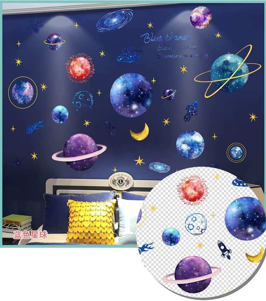 Quanhaigou Blue Purple Galaxy Wall Decals - Removable 3D Milky Way Cosmic Stars Spacecraft Dreamscape Home Decor for Bedroom, Living Room, Kids Room