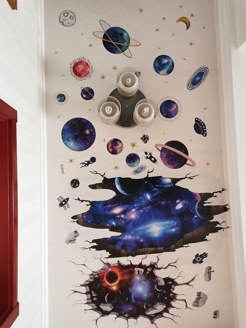 Quanhaigou Blue Purple Galaxy Wall Decals - Removable 3D Milky Way Cosmic Stars Spacecraft Dreamscape Home Decor for Bedroom, Living Room, Kids Room