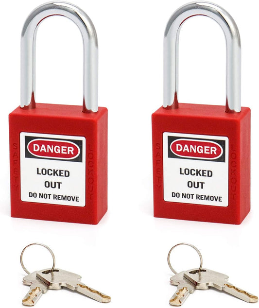 QWORK Red Safety Padlock Set - 2 Padlocks with 4 Keys for Lockout Tagout - WildKart