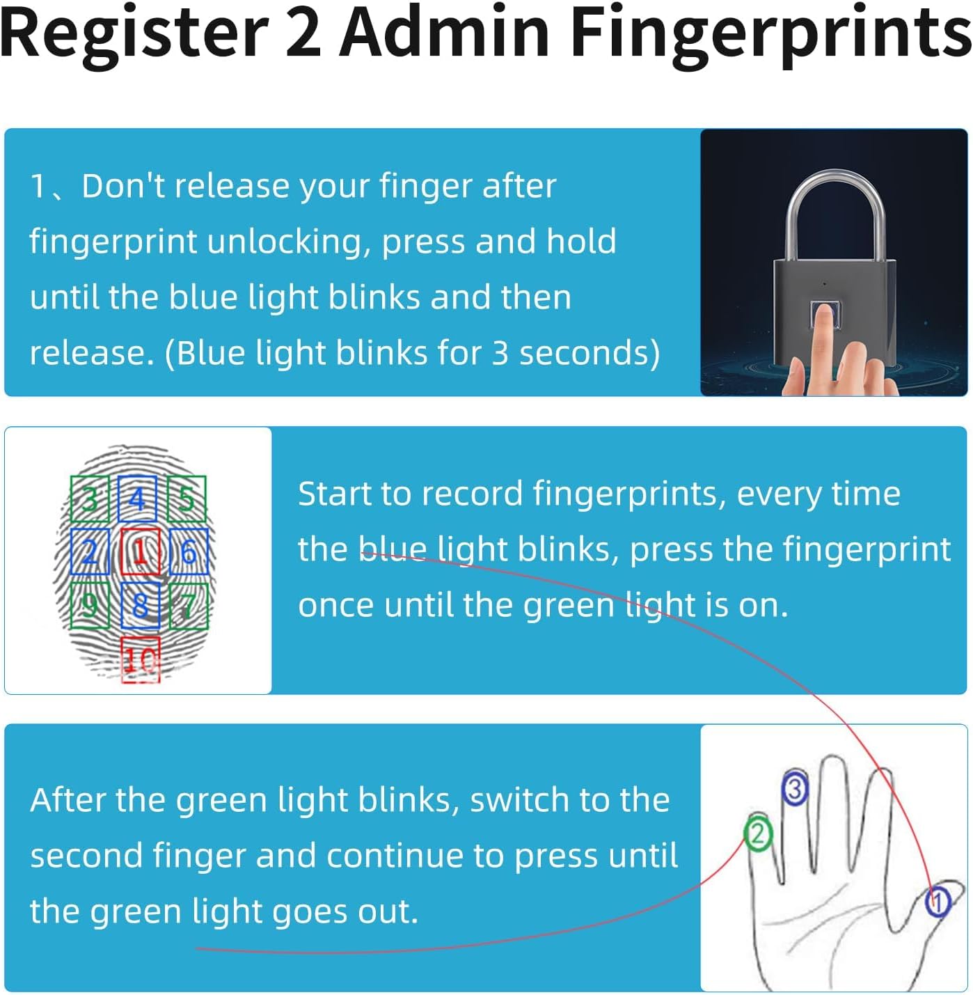 QYKSONIC Gunmetal Gray Fingerprint Padlock Bundle with Silver Padlock - IP66 Waterproof Locker Lock and Key