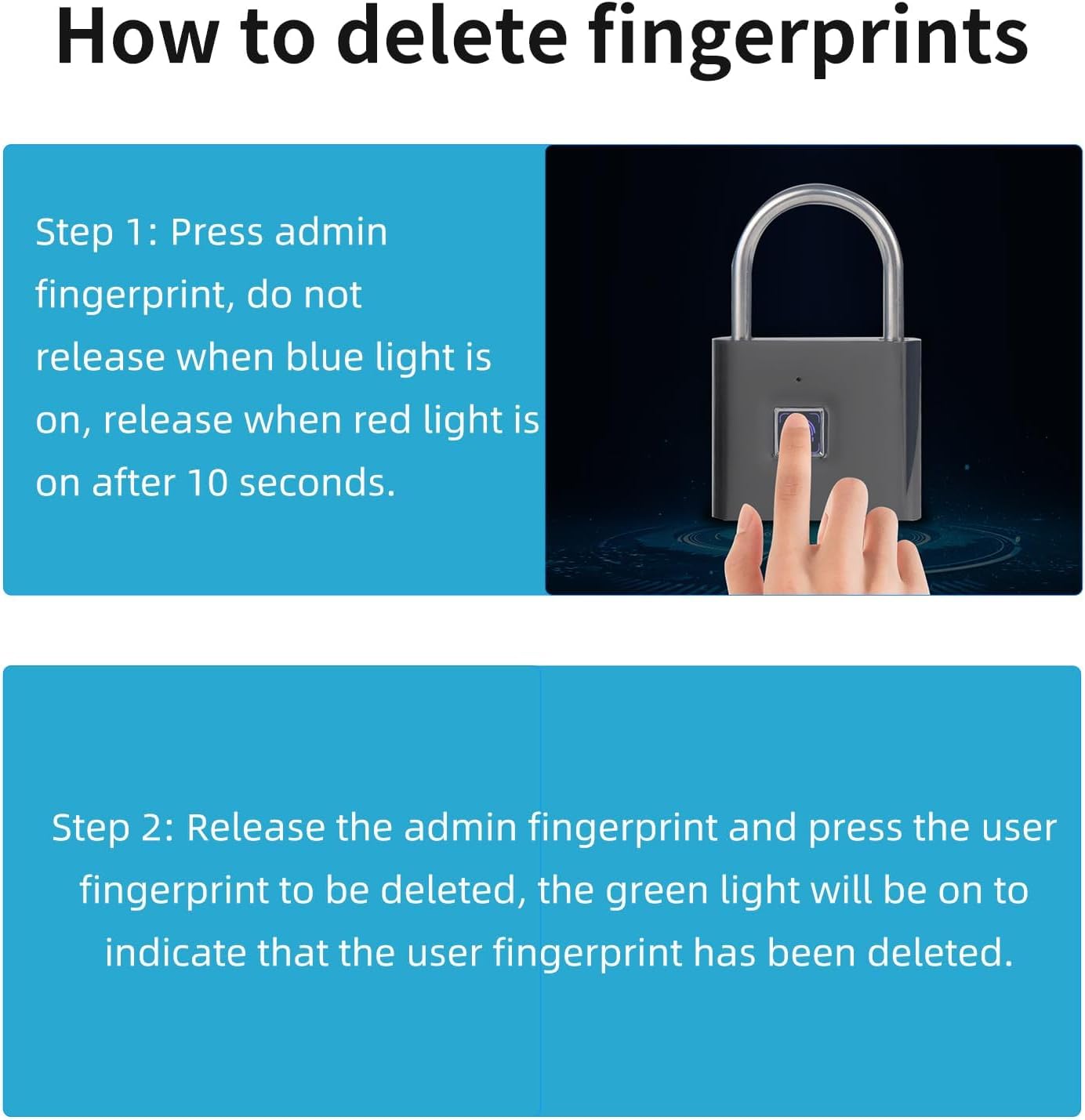 QYKSONIC Gunmetal Gray Fingerprint Padlock Bundle with Silver Padlock - IP66 Waterproof Locker Lock and Key