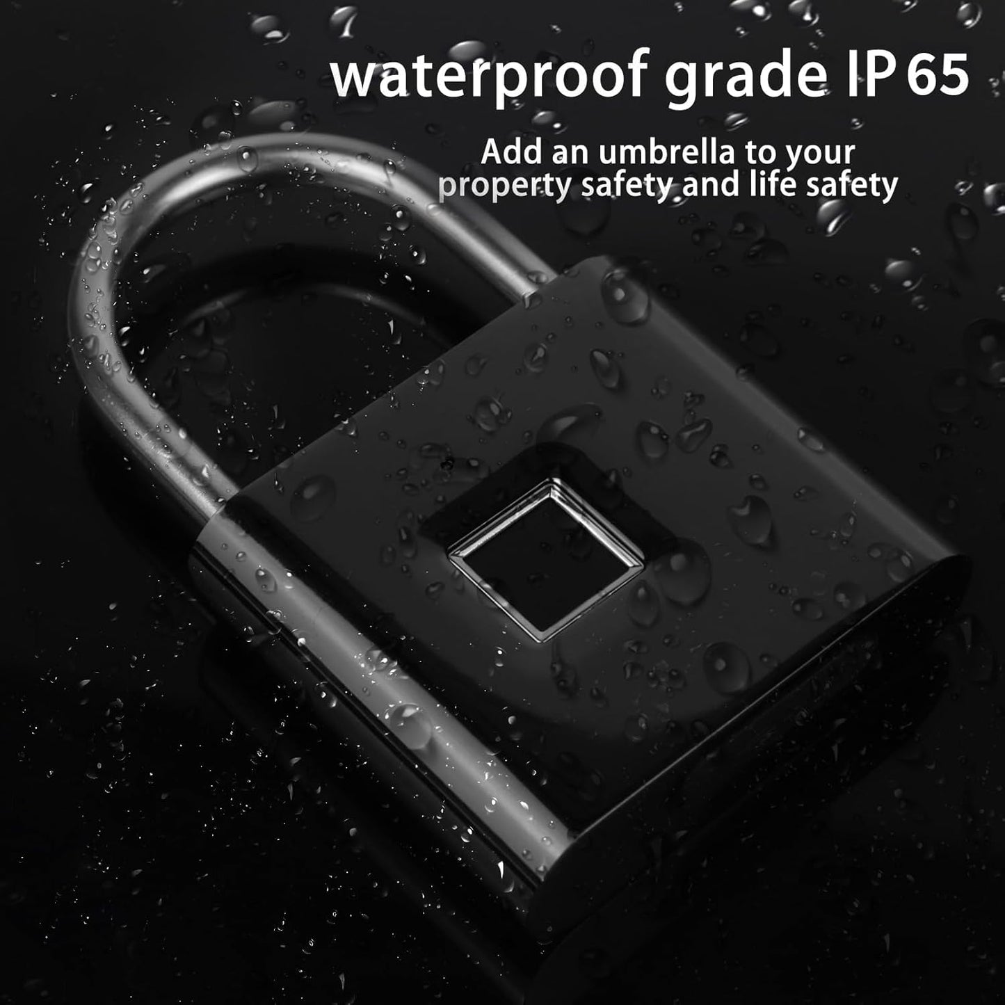 QYKSONIC Gunmetal Gray Fingerprint Padlock Bundle with Silver Padlock - IP66 Waterproof Locker Lock and Key