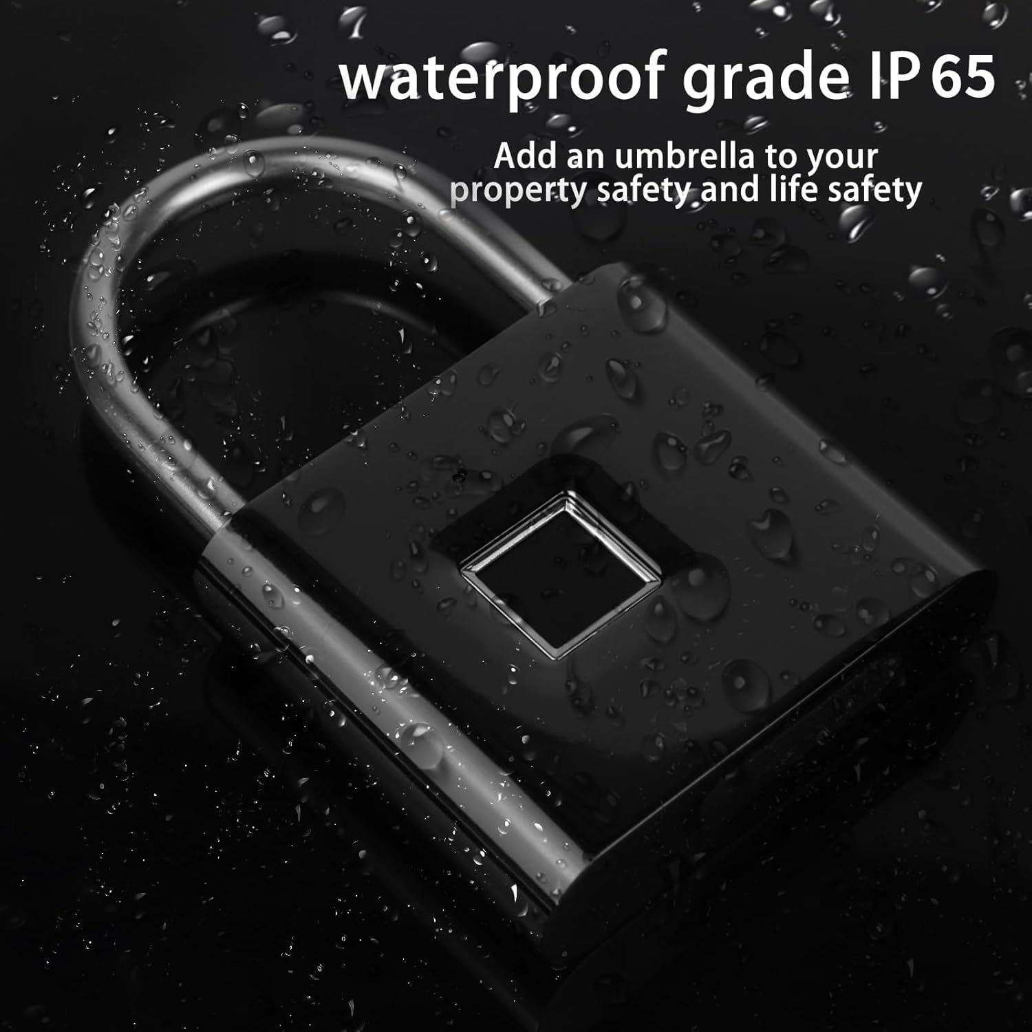 QYKSONIC Gunmetal Gray Fingerprint Padlock Bundle with Silver Padlock - IP66 Waterproof Locker Lock and Key