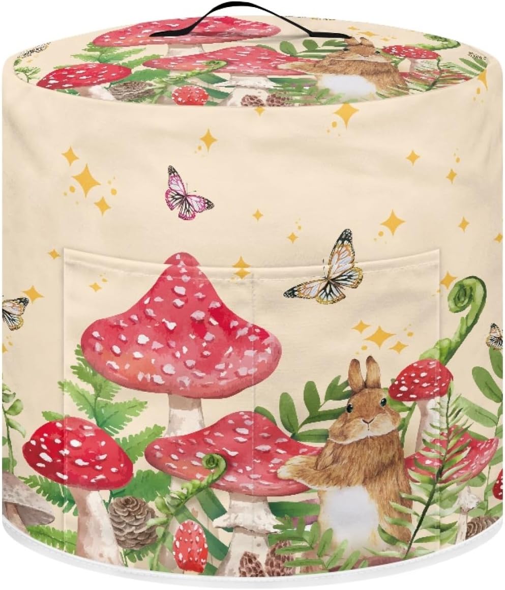 Rabbit Mushroom Butterfly Pattern 6 qt Instant Pot Pressure Cooker Cover with Pockets for Kitchen Appliances
