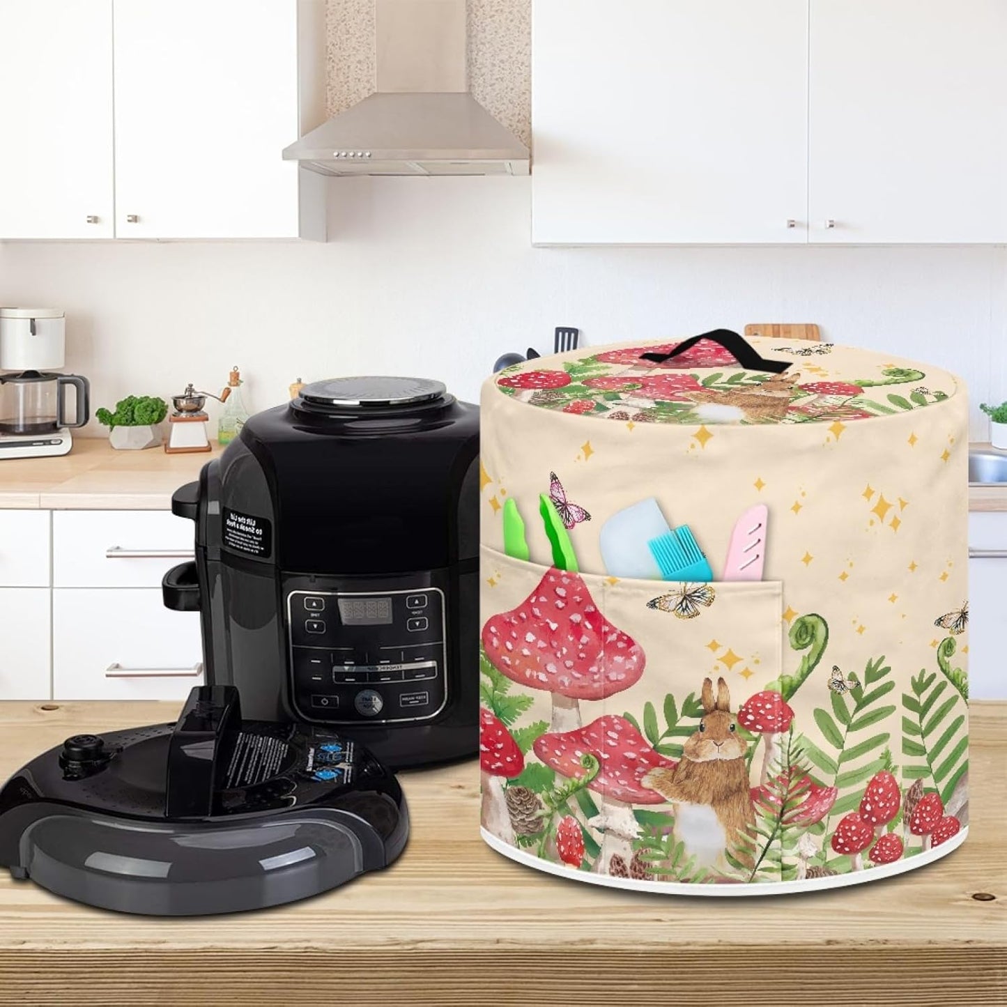 Rabbit Mushroom Butterfly Pattern 6 qt Instant Pot Pressure Cooker Cover with Pockets for Kitchen Appliances