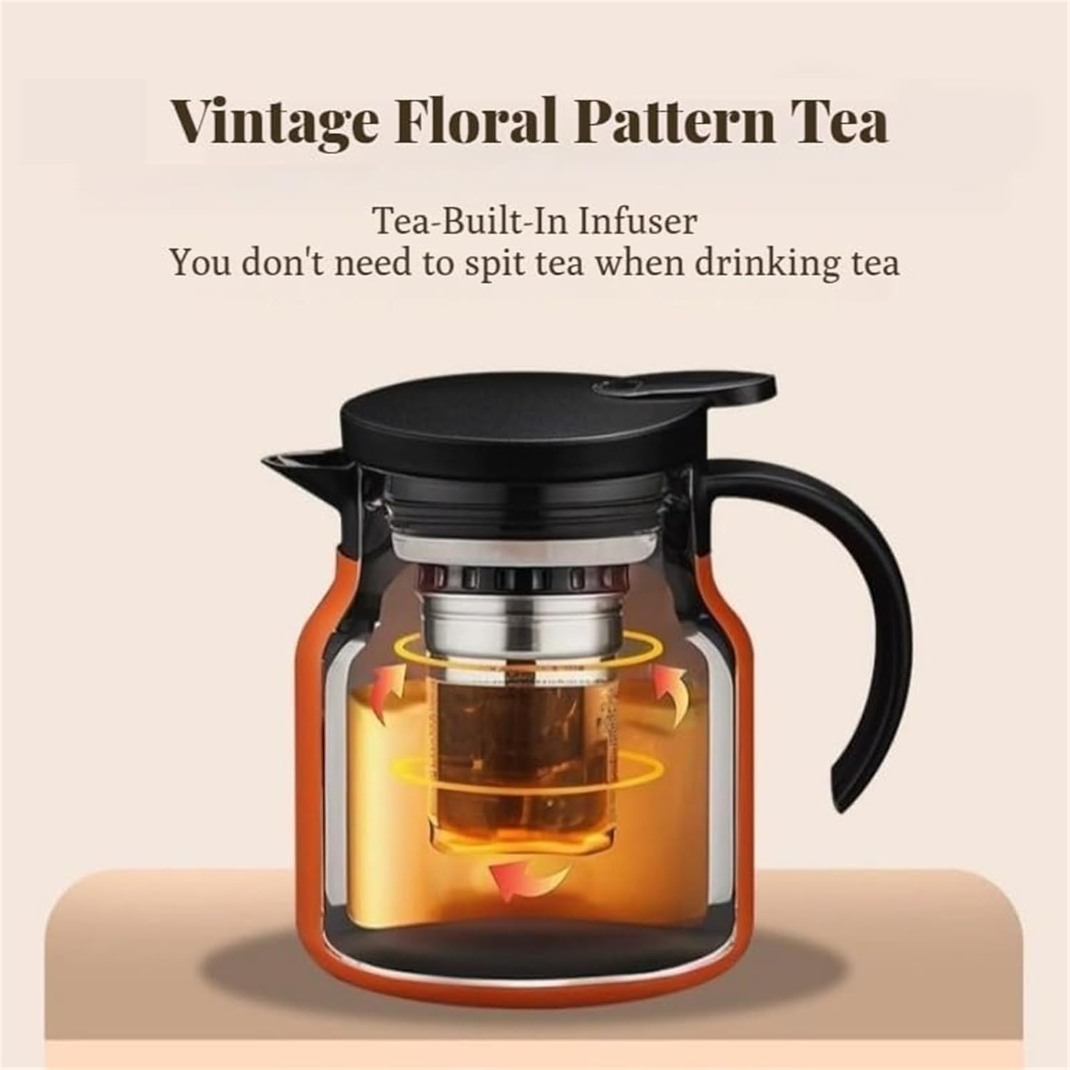 Raidley Vintage Floral Pattern Tea Hot Water Bottle with Doresty Tea Pot - Stainless Steel Thermal Carafe with Infuser (Pink, 1000ML)