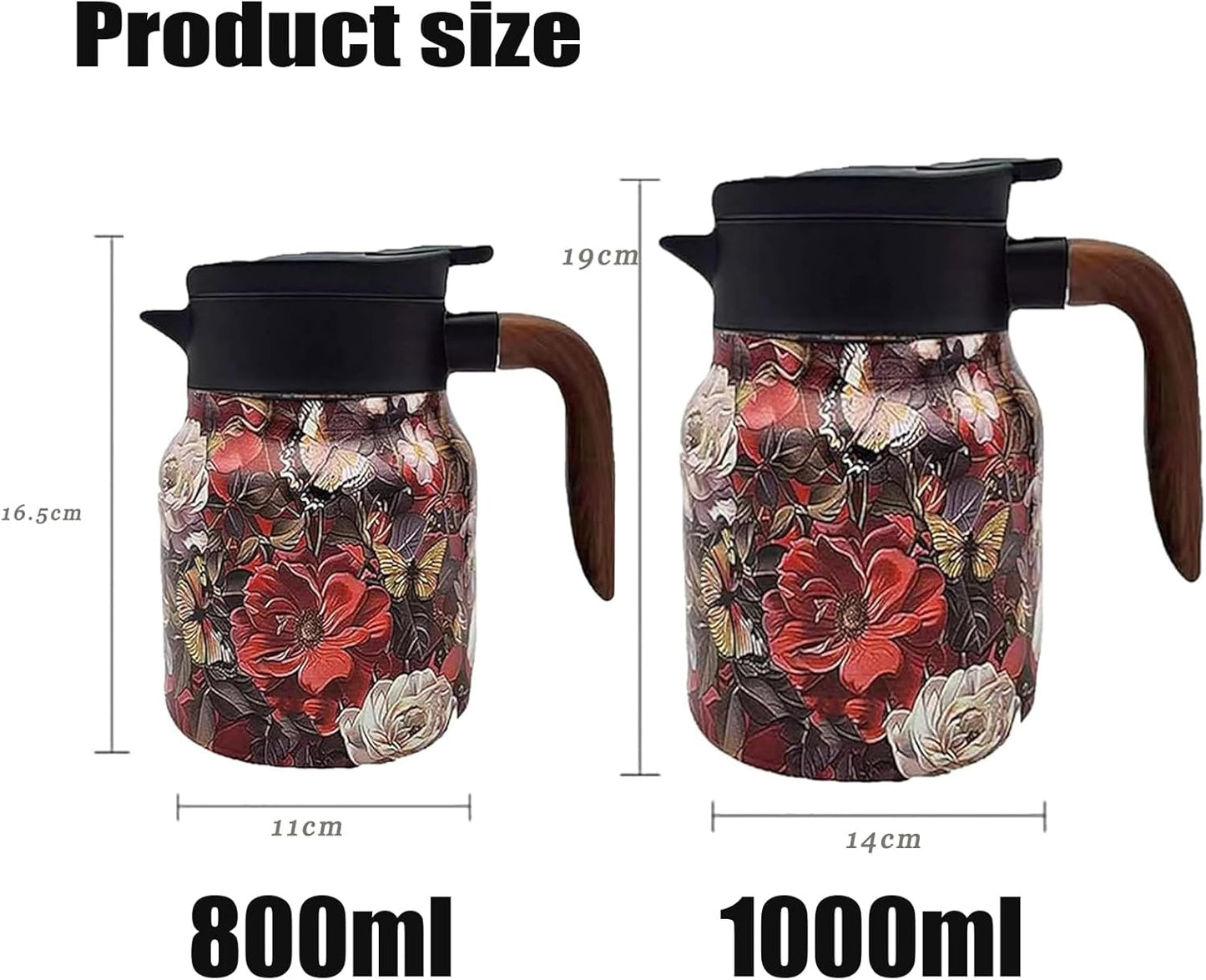 Raidley Vintage Floral Pattern Tea Hot Water Bottle with Doresty Tea Pot - Stainless Steel Thermal Carafe with Infuser (Pink, 1000ML)