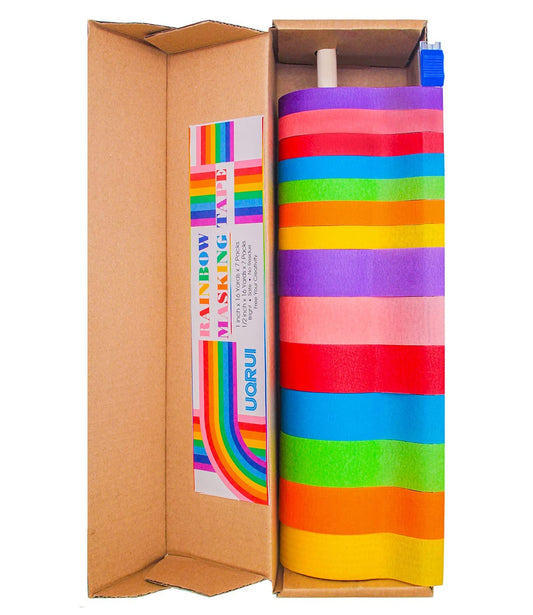 Rainbow Masking Tape Set - 14 Rolls, 1/2 Inch & 1 Inch, 16 Yards Each - Colored Craft Tape for Kids, Labeling, Classroom Decor
