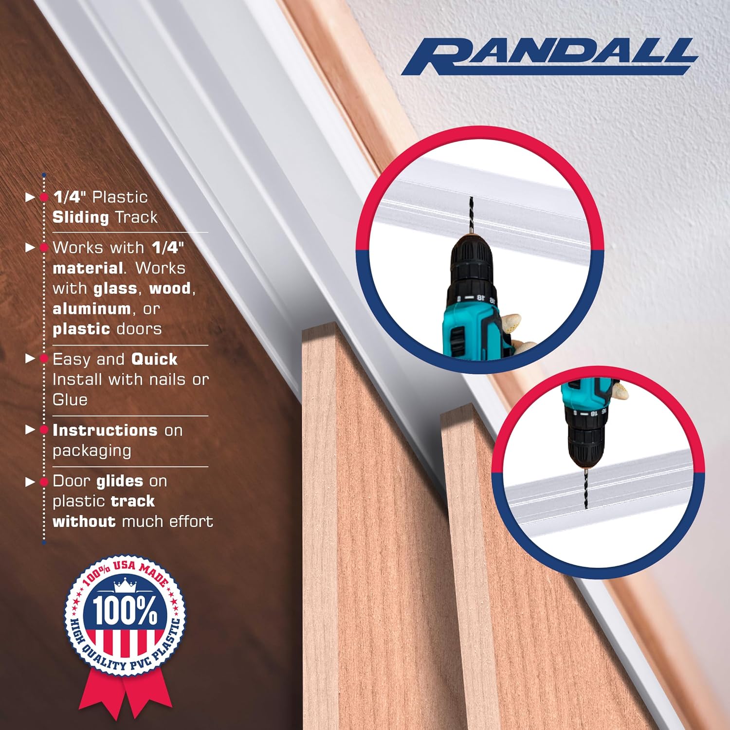 Randall Manufacturing Co., Inc Plastic Sliding Door Track - 1/4" Width, White, 4 FT Length