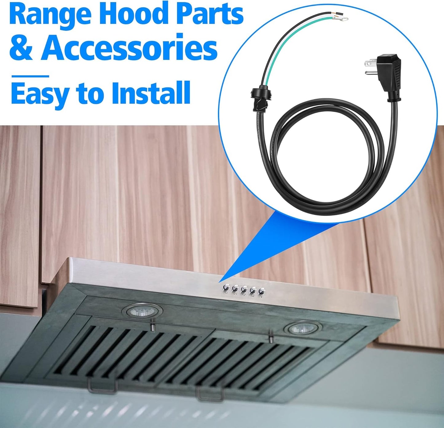 Range Hood Power Cord Kit for Plug-in Conversion - Dreyoo HCK44 Replacement, Compatible with Broan, Nutone - Easy Hardwire to Plug-in Transformation