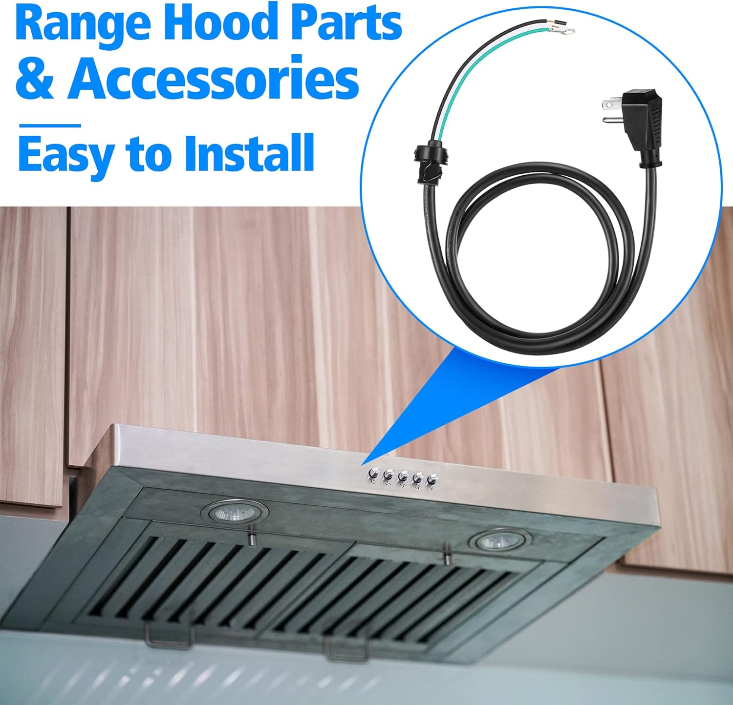Range Hood Power Cord Kit for Plug-in Conversion - Dreyoo HCK44 Replacement, Compatible with Broan, Nutone - Easy Hardwire to Plug-in Transformation
