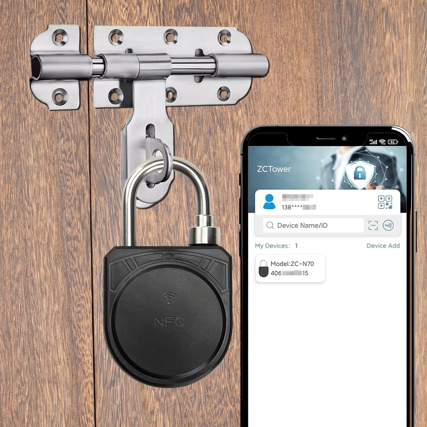 Rasunkae Battery-Free NFC Padlock: Smart Keyless Mobile App Unlocking, Waterproof Anti-Theft Security Lock for Home, Office, School, Outdoor - 1 Pack - WildKart