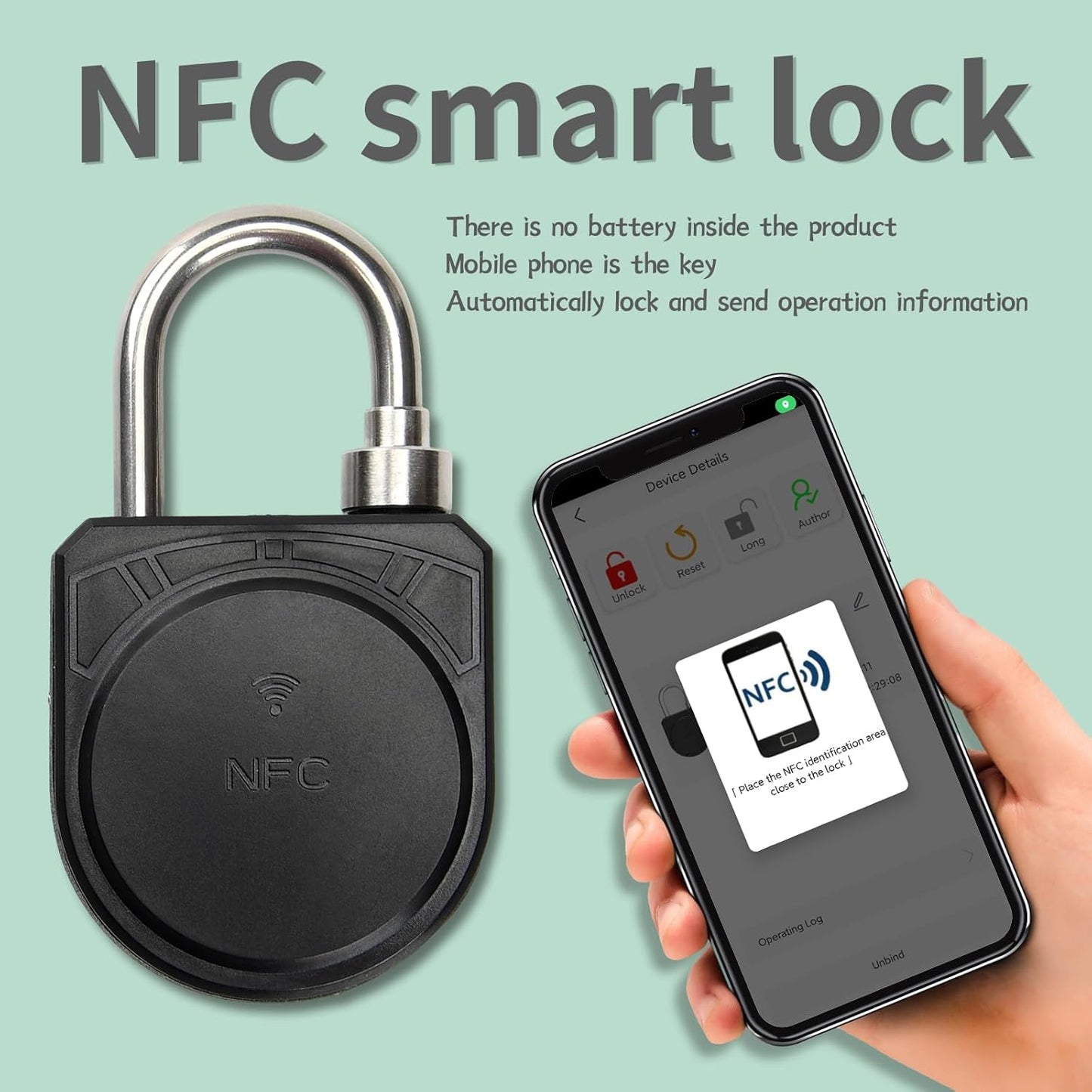 Rasunkae Battery-Free NFC Padlock: Smart Keyless Mobile App Unlocking, Waterproof Anti-Theft Security Lock for Home, Office, School, Outdoor - 1 Pack - WildKart
