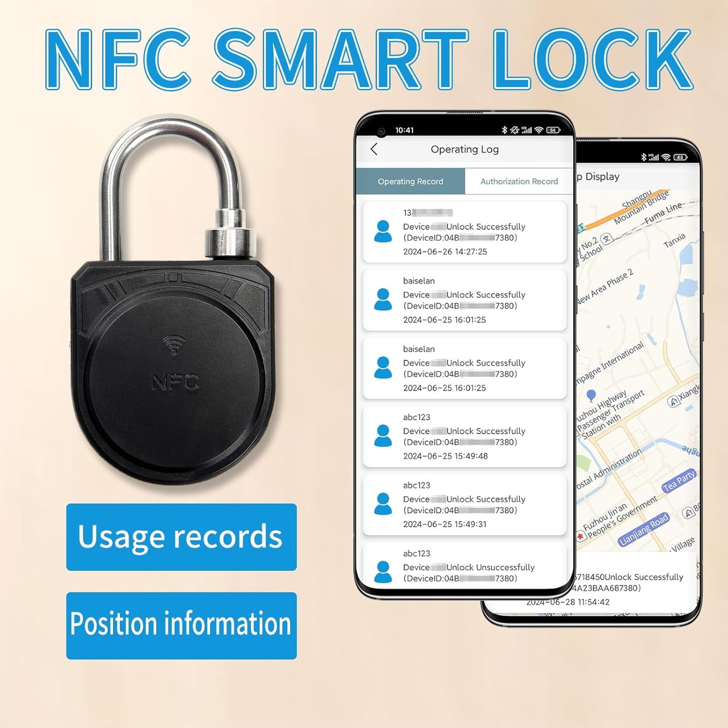 Rasunkae Battery-Free NFC Padlock: Smart Keyless Mobile App Unlocking, Waterproof Anti-Theft Security Lock for Home, Office, School, Outdoor - 1 Pack - WildKart