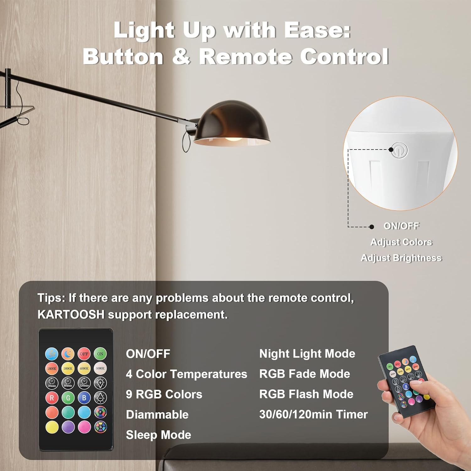 Rechargeable Battery Operated Light Bulb with Remote Control - 60W Equivalent LED Bulb - 4 Color Temperatures - Emergency Light - Indoor/Outdoor Lighting