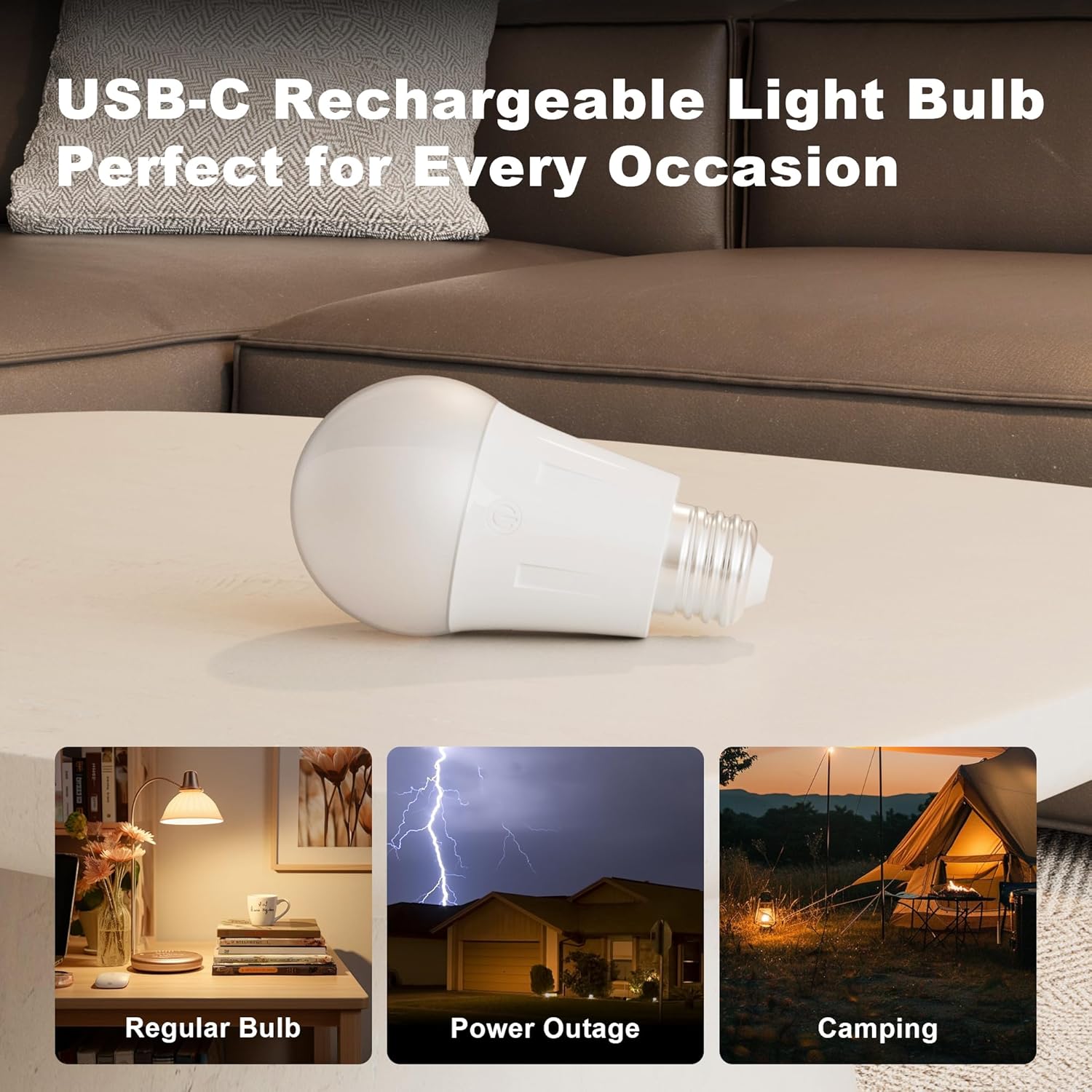 Rechargeable Battery Operated Light Bulb with Remote Control - 60W Equivalent LED Bulb - 4 Color Temperatures - Emergency Light - Indoor/Outdoor Lighting
