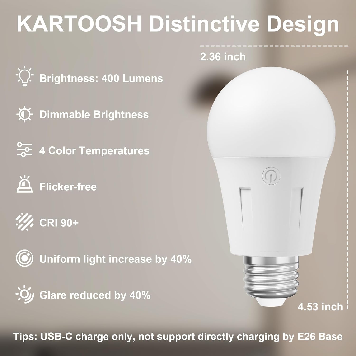 Rechargeable Battery Operated Light Bulb with Remote Control - 60W Equivalent LED Bulb - 4 Color Temperatures - Emergency Light - Indoor/Outdoor Lighting
