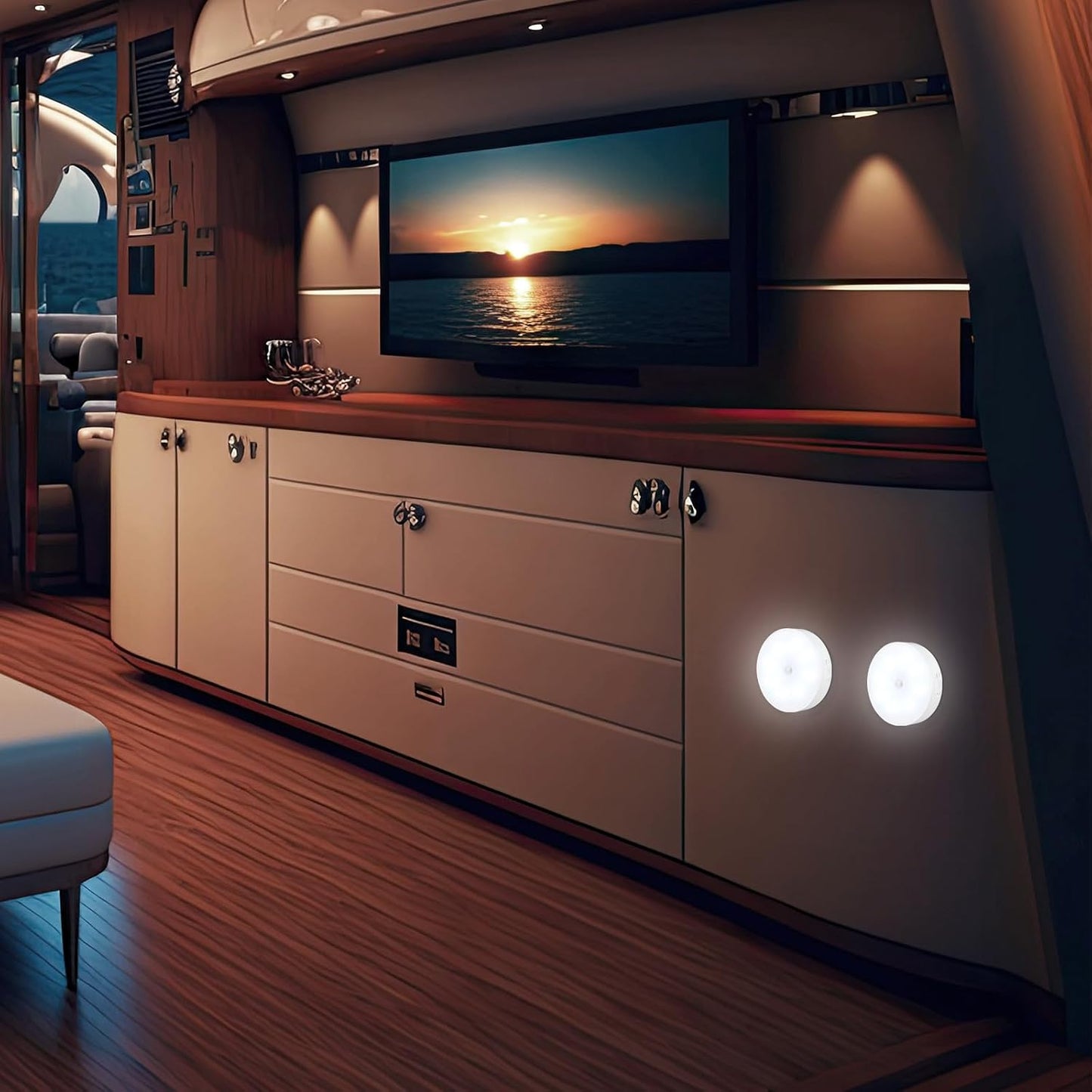 Rechargeable Magnetic Cruise Ship Motion Sensor Night Light with USB Cable - Warm White LED - Safe Cordless Lighting for Cabin Hallway & Bathroom