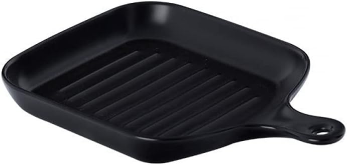 Rectangular Ceramic Baking Dish with Handle - Oven Safe Creative Salad Plate Fruit Plate - Black
