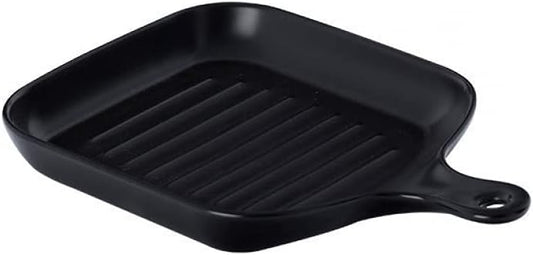Rectangular Ceramic Baking Dish with Handle - Oven Safe Creative Salad Plate Fruit Plate - Black