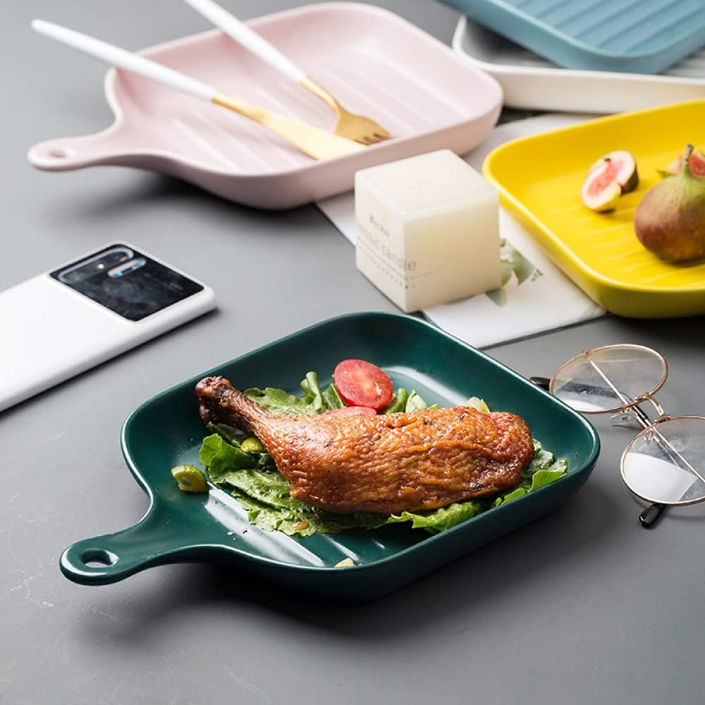 Rectangular Ceramic Baking Dish with Handle - Oven Safe Creative Salad Plate Fruit Plate - Black