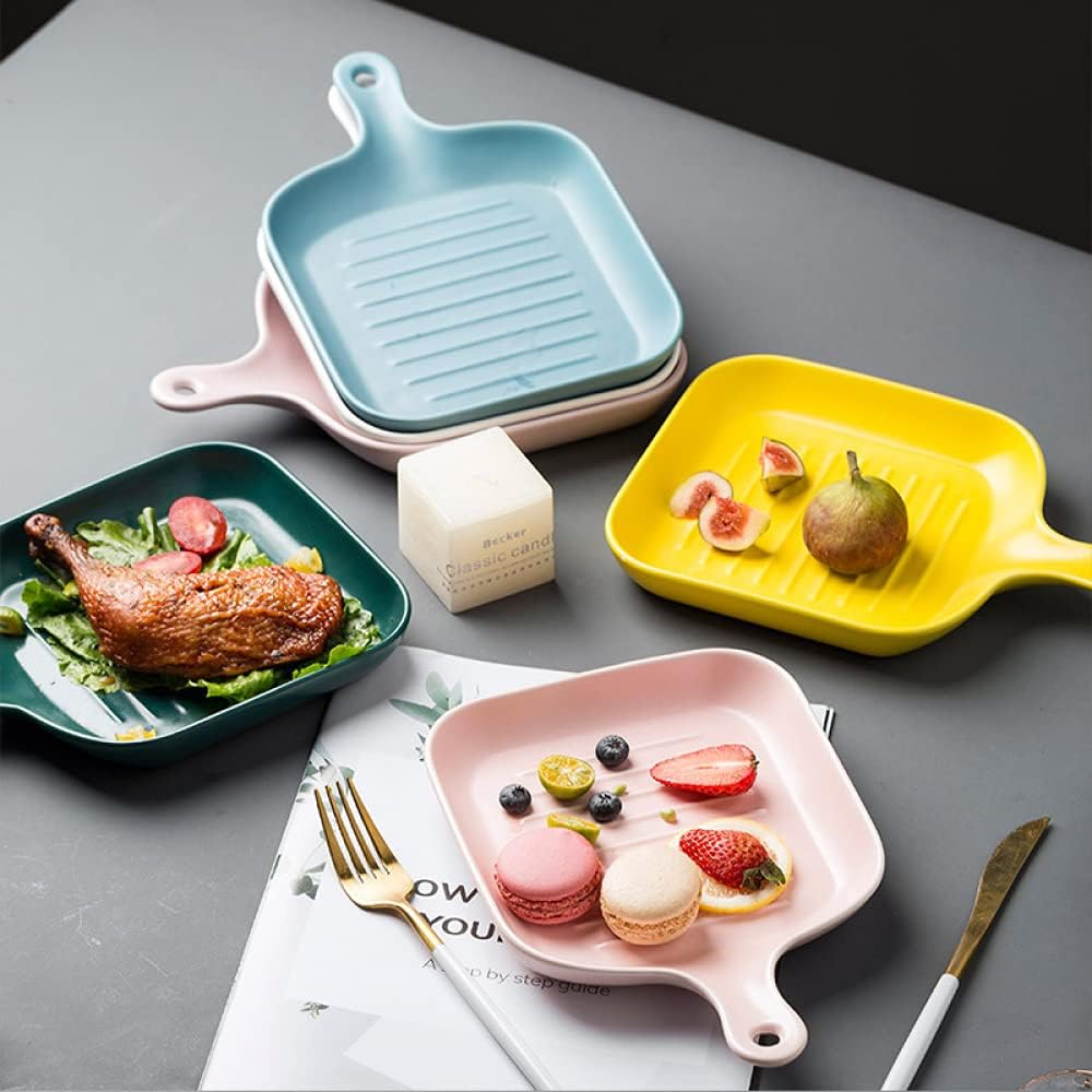 Rectangular Ceramic Baking Dish with Handle - Oven Safe Creative Salad Plate Fruit Plate - Black