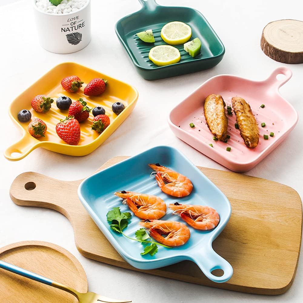 Rectangular Ceramic Baking Dish with Handle - Oven Safe Creative Salad Plate Fruit Plate - Black