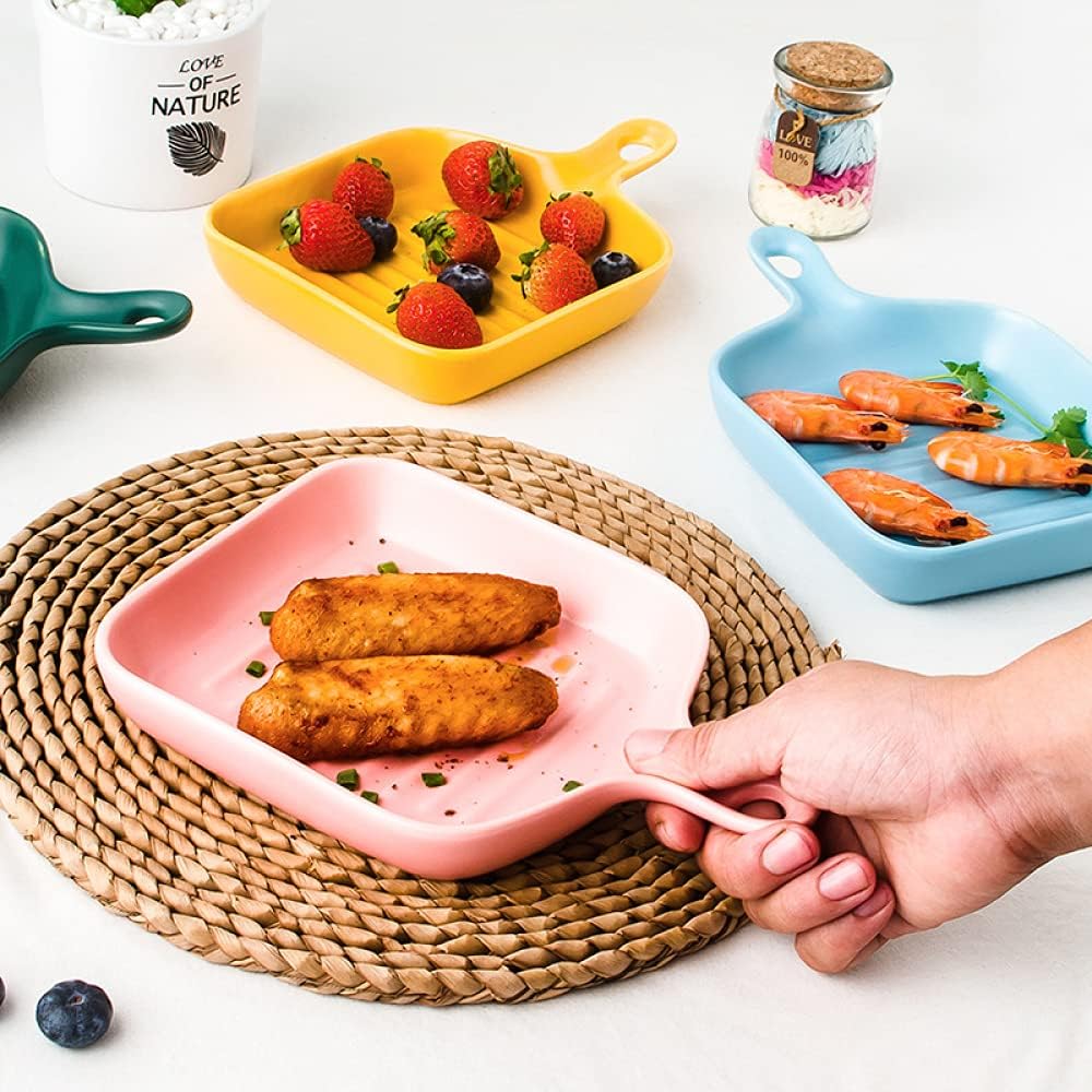 Rectangular Ceramic Baking Dish with Handle - Oven Safe Creative Salad Plate Fruit Plate - Black