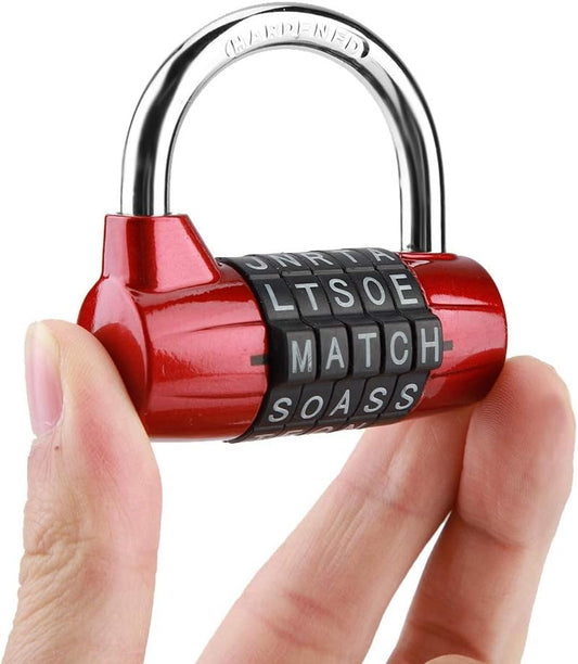 Red 5 Digit Combination Padlock for School Gym Locker, Toolbox, Cabinet, Suitcase - Secure Password Code Lock - 6.5 x 5.7 x 4 cm