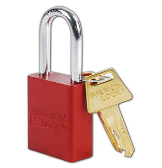 Red Aluminum Safety Padlock with 1/4" x 1-1/2" Shackle by Master Lock - 1 Padlock - WildKart