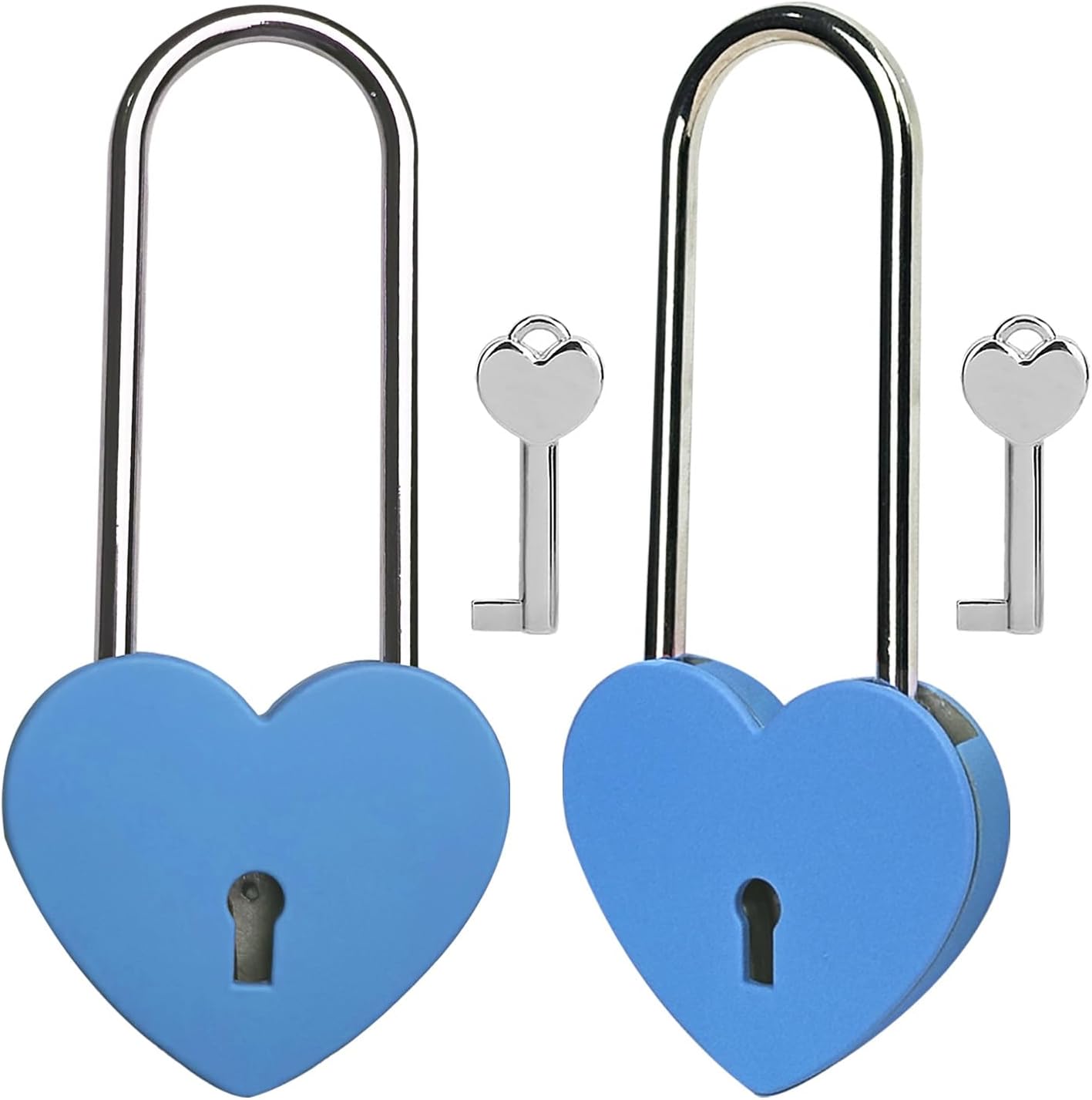 Red and Blue Heart Lock with Key, 3.5" Love Padlock for Lovelock Bridge, Jewelry Box