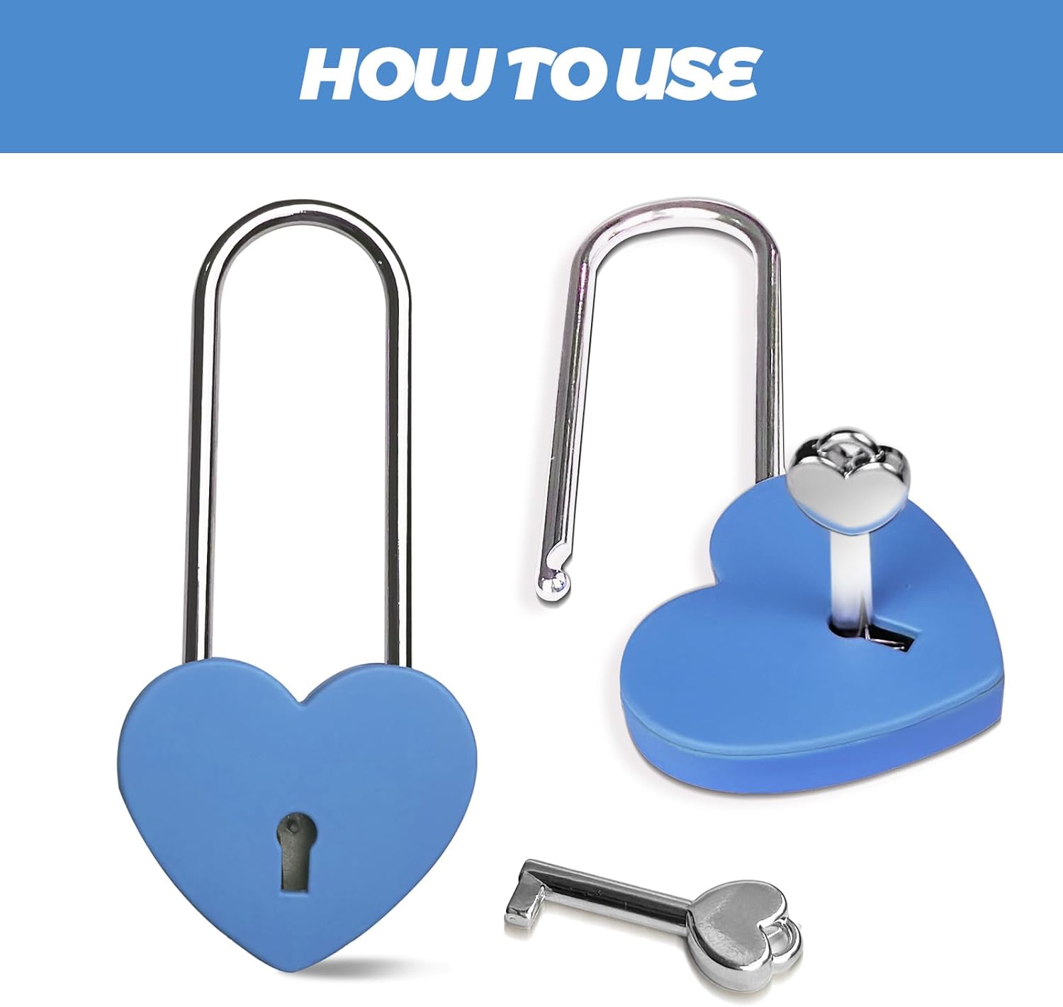Red and Blue Heart Lock with Key, 3.5" Love Padlock for Lovelock Bridge, Jewelry Box