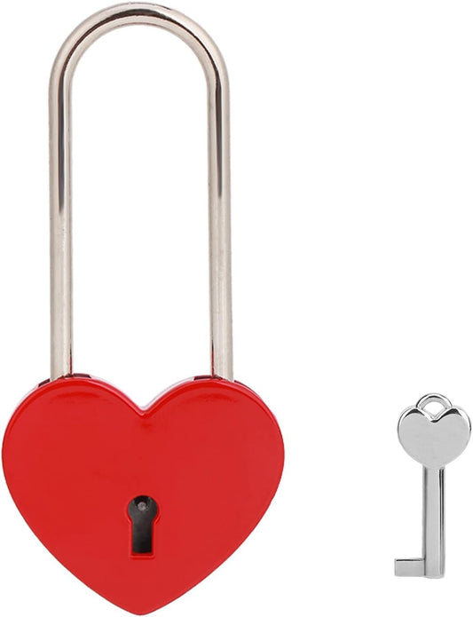 Red and Yellow Single Heart Love Lock Padlock with Key for Couples - Perfect for Wedding, Valentine's Day, Anniversary, and Travel