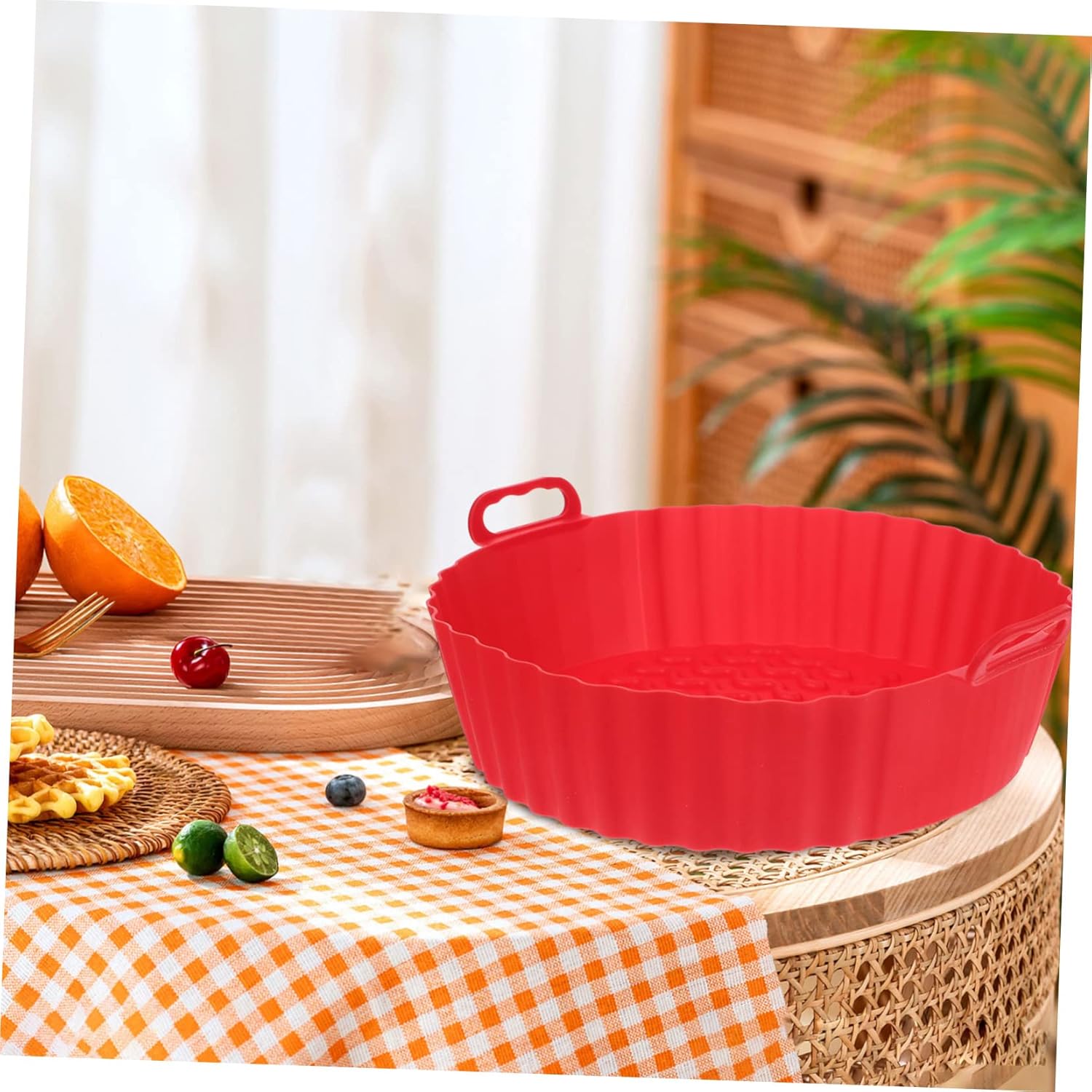 Red Bakeware Skewers Set for Air Fryer - 4pcs Air Fryer Accessories Kit with Microwave Liners, Ramekins, and Oven Racks