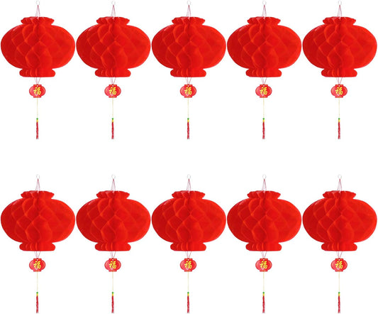 Red Chinese New Year Lanterns Set of 10 for Spring Festival Wedding Restaurant Party (30 cm/11.8")