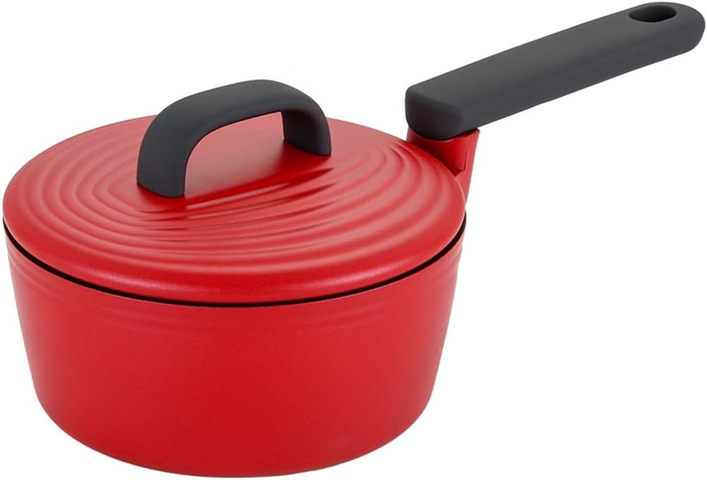 Red Cookware Set with Soup Pot, Stew Cooking Pots, Induction Cooker Casserole, Saucepan, Double Boiler, Steamer, and Frying Pan