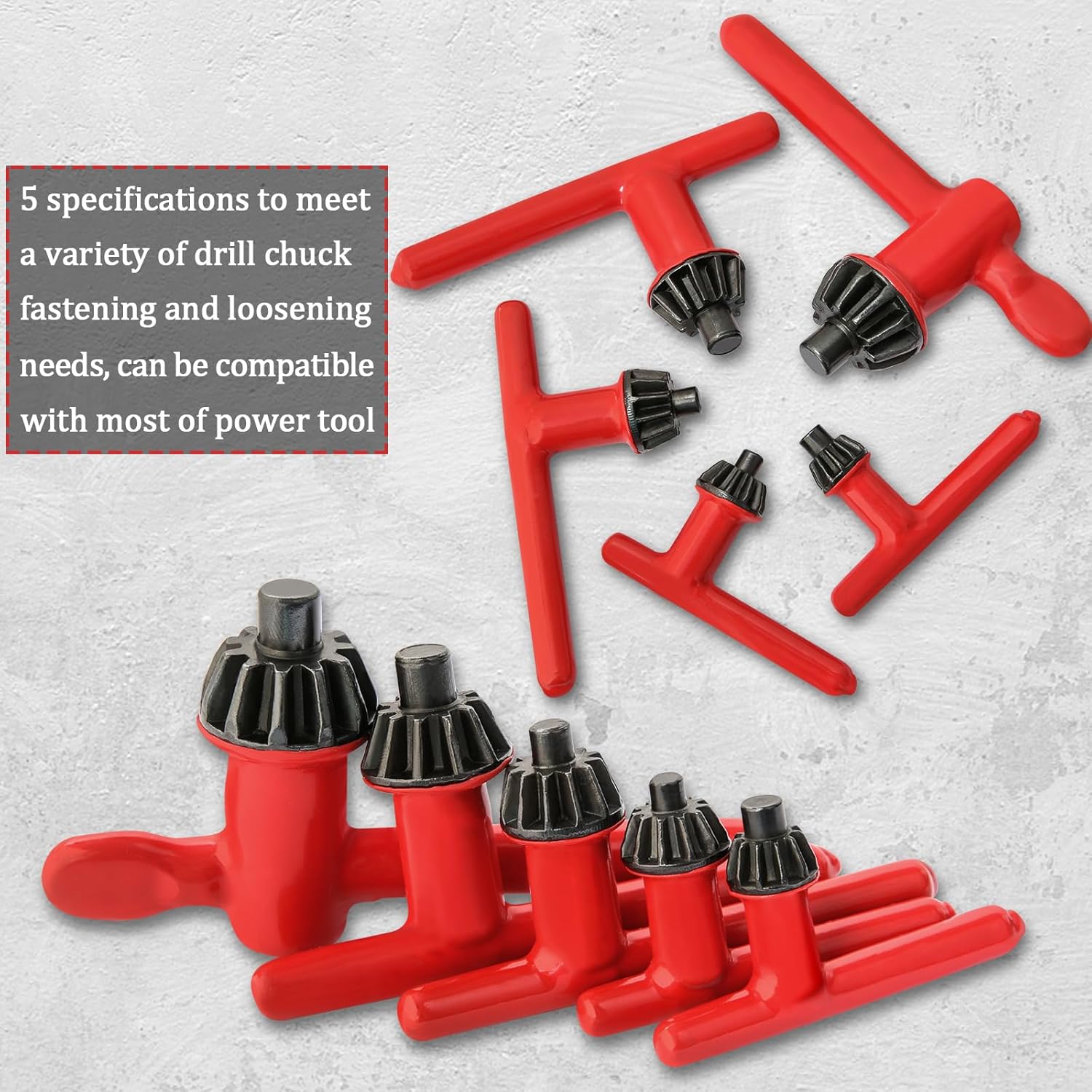 Red Hakkin Drill Press Chuck Key Set - 5 Sizes for Electric Drill Clamping Tool, Replacement Wrench 6mm-20mm Diameter