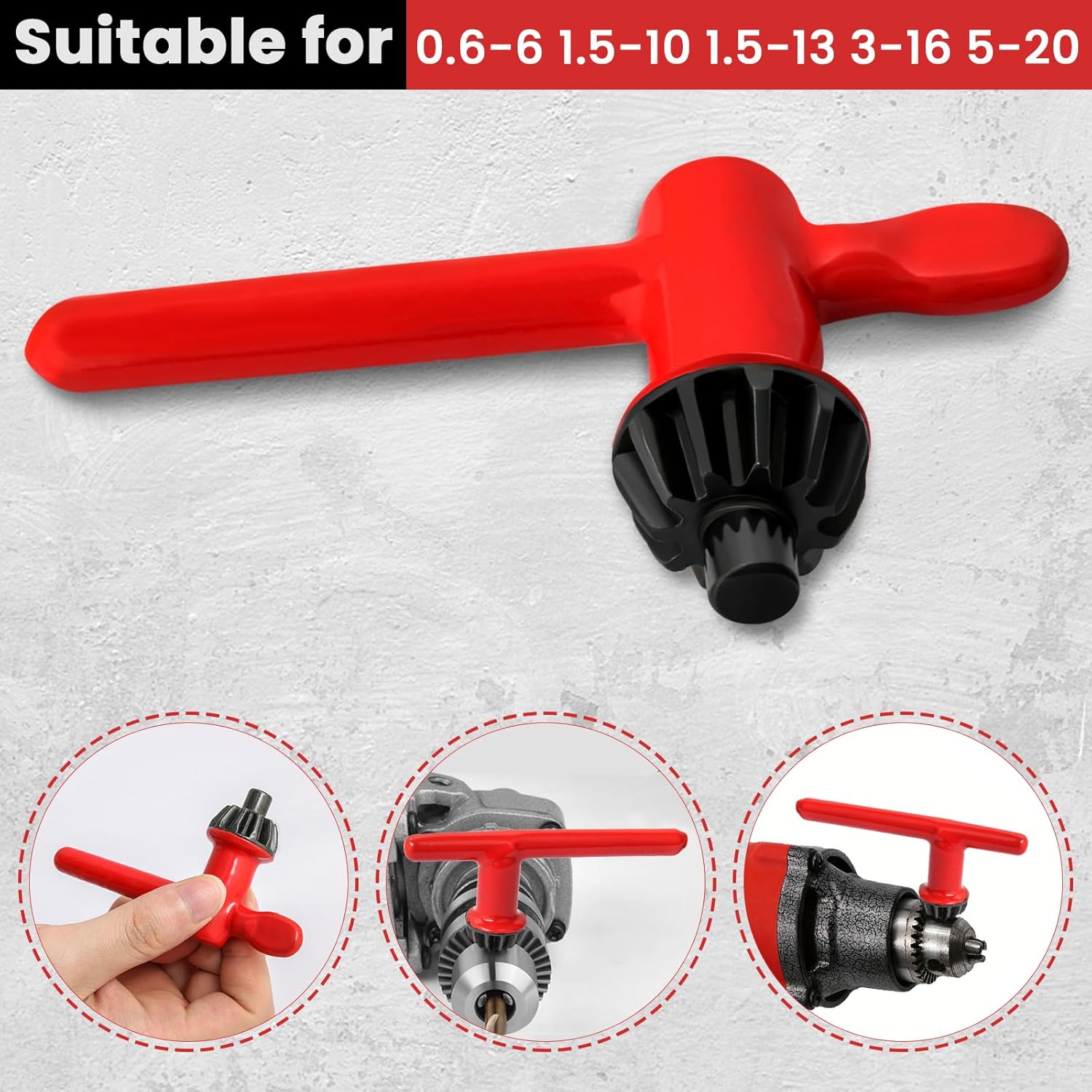 Red Hakkin Drill Press Chuck Key Set - 5 Sizes for Electric Drill Clamping Tool, Replacement Wrench 6mm-20mm Diameter