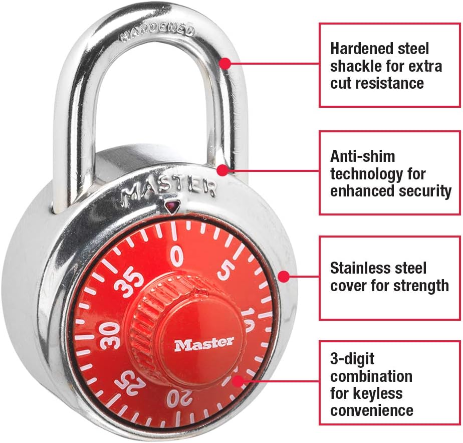 Red Master Lock 1504D Combination Padlock for Lockers - 1 Pack - WildKart