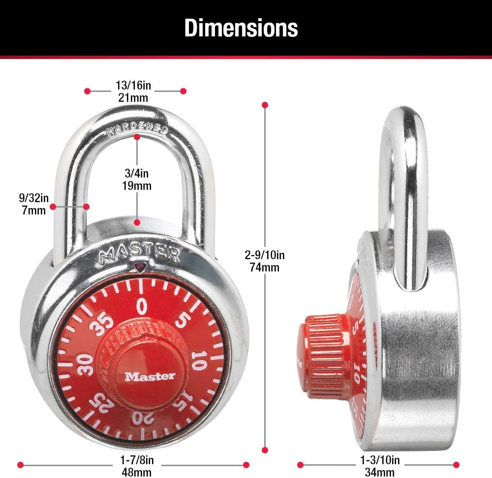 Red Master Lock 1504D Combination Padlock for Lockers - 1 Pack - WildKart