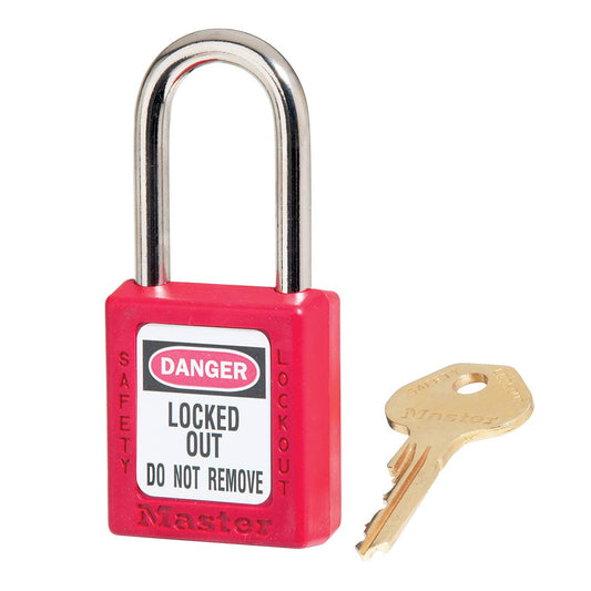 Red Master Lock Safety Padlock with Key for Electrical Lockout Tagout - Metal Shackle, Non-Conductive Body - 410RED - WildKart