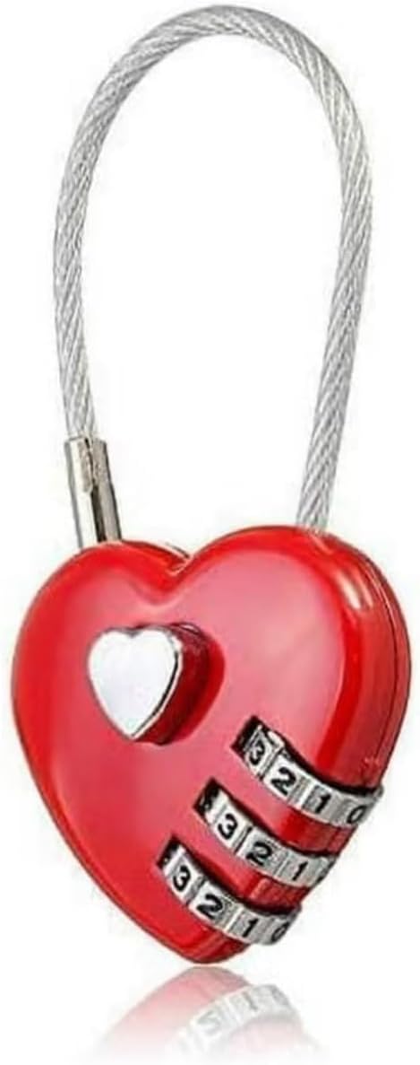 Red Mini Love Heart Lock - 3-Digit Code Combination Padlock for Bags, Suitcases, and Lockers