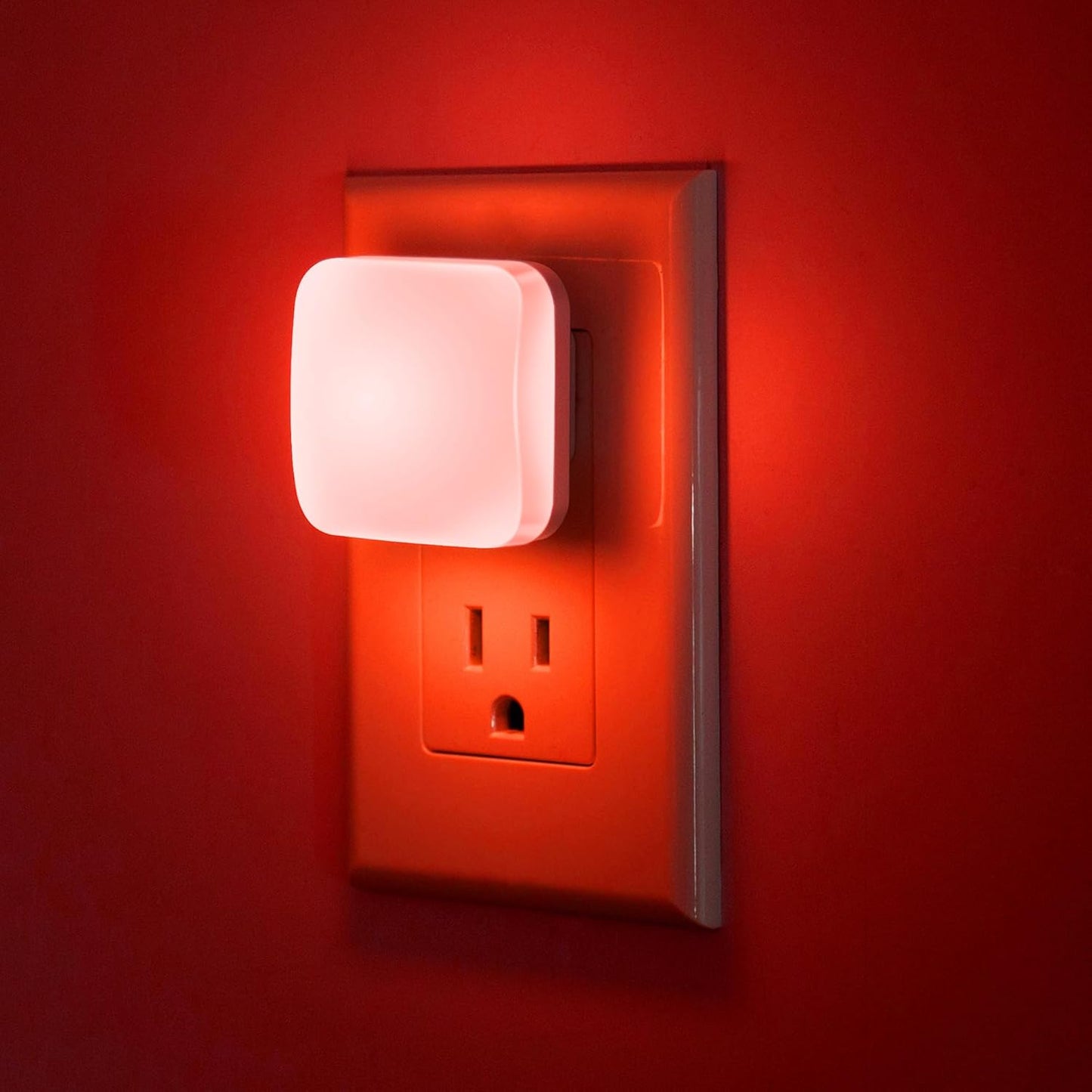 Red Night Lights Plug into Wall with Light Sensor, 2 Pack LED Nightlights for Kids, Bathroom, Bedroom, Kitchen - Dusk to Dawn, 0.3W Square Plug in Night Light