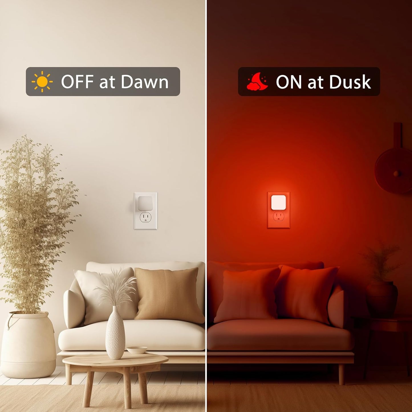 Red Night Lights Plug into Wall with Light Sensor, 2 Pack LED Nightlights for Kids, Bathroom, Bedroom, Kitchen - Dusk to Dawn, 0.3W Square Plug in Night Light
