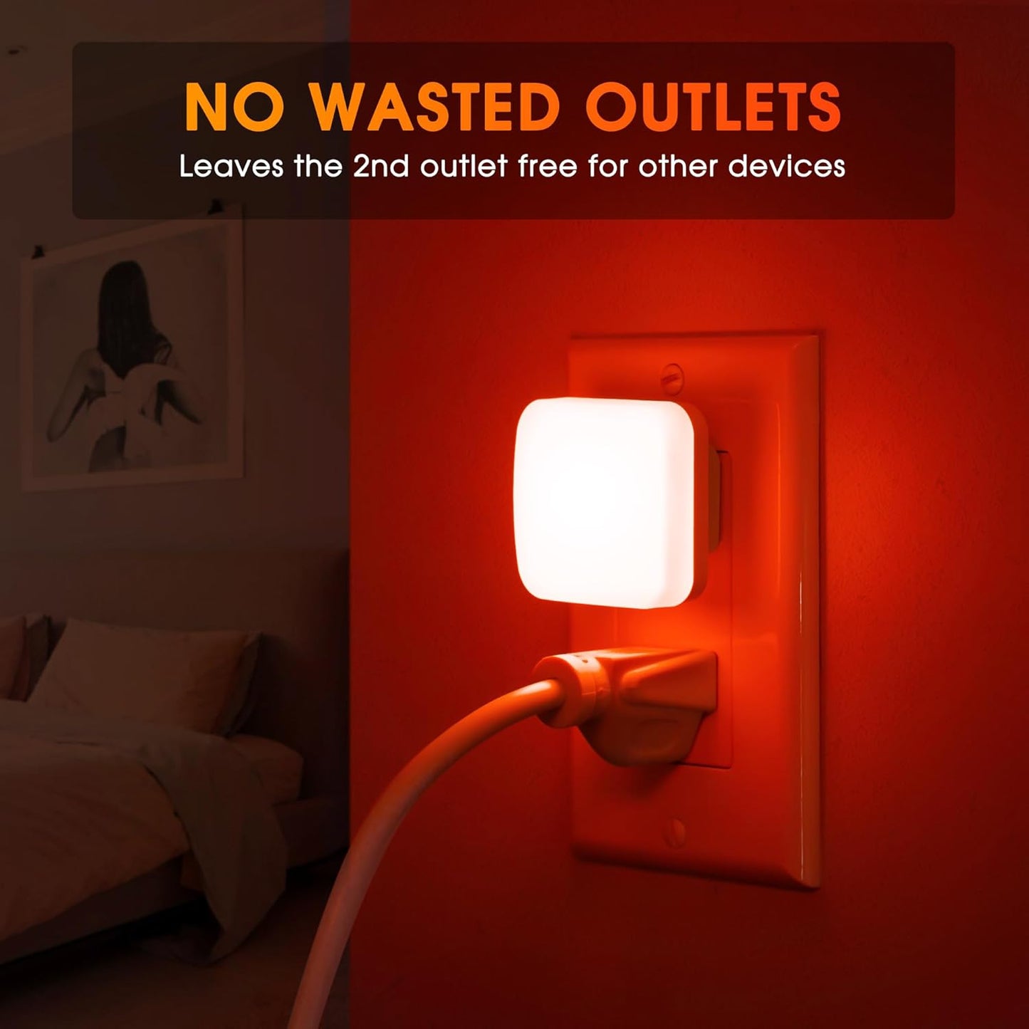 Red Night Lights Plug into Wall with Light Sensor, 2 Pack LED Nightlights for Kids, Bathroom, Bedroom, Kitchen - Dusk to Dawn, 0.3W Square Plug in Night Light