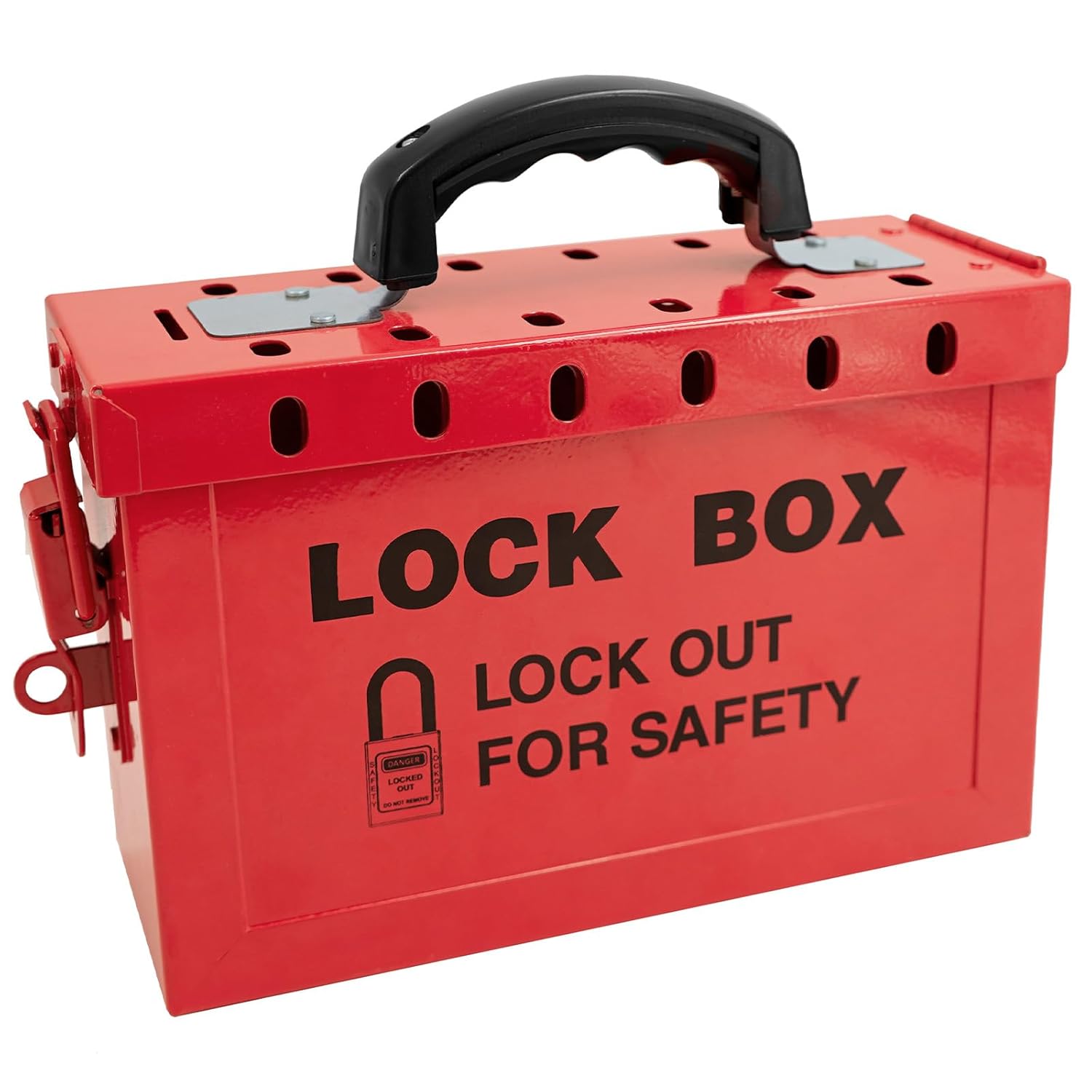 Red Portable Steel Lockout Tagout Group Lock Box for OSHA Compliance - Accepts 13 Padlocks - 1 Pack - WildKart